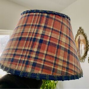 Vintage 1980s Plaid pink and Blue Fabric Drum Lamp Shade - Classic Home Accent